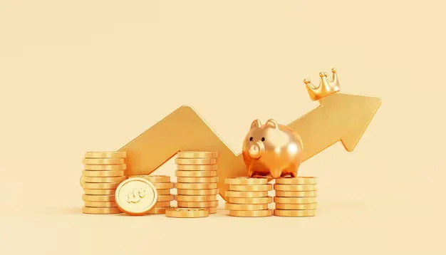 Gold piggy bank with gold coin money