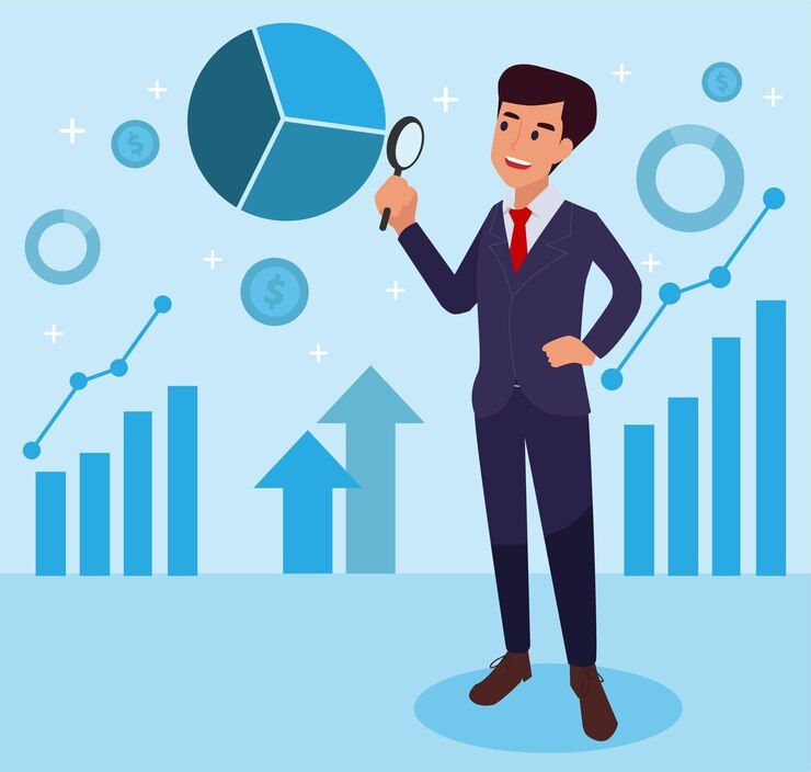 Positive business man showing business diagram